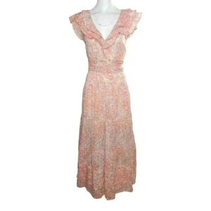 Poupette St Barth Della Long Dress Size Small Pink Ceramique Maxi Floral Tiered